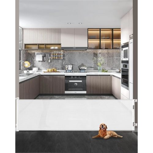 Retractable Baby Gate,Mesh Baby Extra Wide Gate,Extra Long Dog Gate,33" Tall,Large Extends up to 165" Wide,Child Safety Extra Large Gate for Doorways, Stairs, Indoor/Outdoor（White,33"x165"）