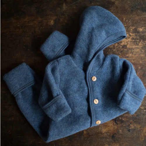 Baby Merino Wool Fleece Suit - Blue Melange
