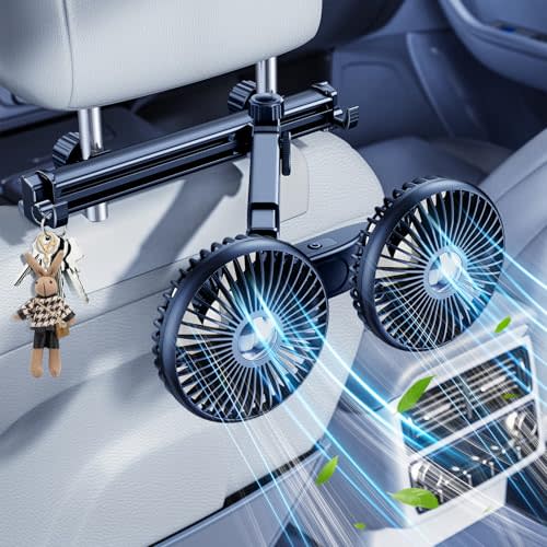 Long Arm Dual Head Car Cooling Fans for Back Seat for Kids, Usb 5V/ 12V /24V Car Backseat Headrest Fan for Baby Rear Facing, Car Seat Cooler That Blow Cold Air for Vehicles Sedan Suv Without Ac