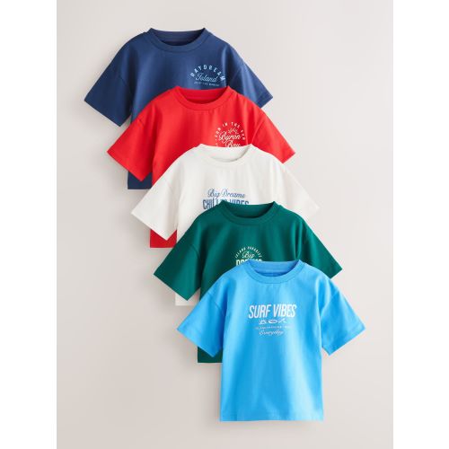 Blue/Navy/Green/Red/White Small Short Sleeve Graphic T-Shirts 5 Pack (3mths-7yrs)