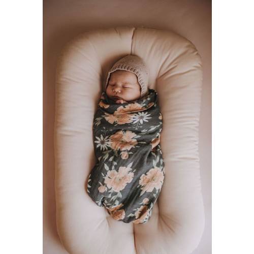 Gray Peony Flower Swaddle, Baby Photography Wrap, Natural Baby Blanket, Birth Announcement, Newborn Photo Prop, Baby Shower Gift, Cotton