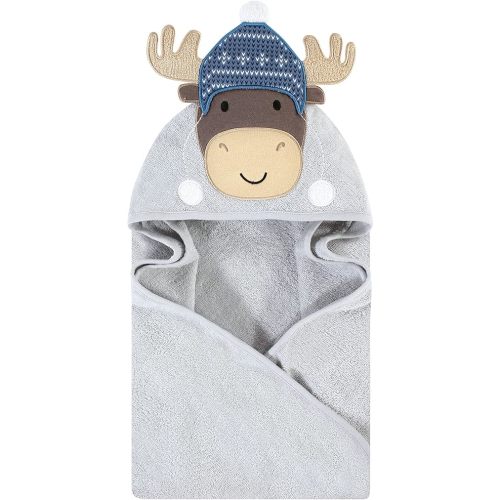 Hudson Baby Unisex Baby Cotton Animal Face Hooded Towel, Winter Moose, One Size