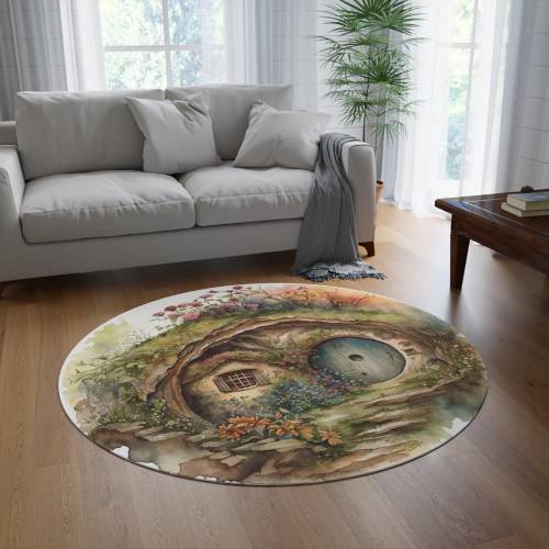 Hobbit Hole Round Rug, Lord of the Rings Decor, Fantasy Home Gift