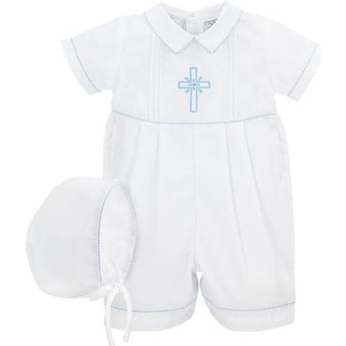 Embroidered Christening Romper & Bonnet Set, 3M