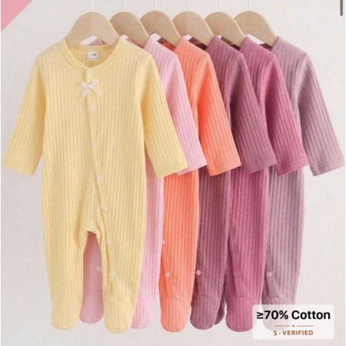 2pcs Newborn Home Set, Ribbed Cotton With 3D Bow, Long Sleeve Snap Button Closure, Soft Fabric, Spring/Autumn, Unisex | SHEIN USA