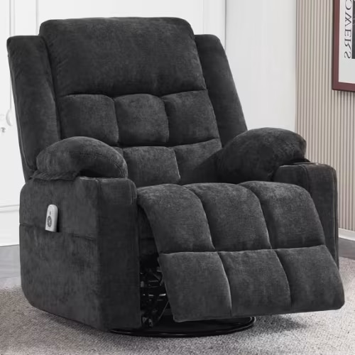 Sfxingyou Power Swivel Rocker Recliner Massage Chair, USB and Type-C Ports, Electric Recliner Glider Reading Chairs Living Room, Upholstered Soft Fabric Reclining Sofa Chair,Black