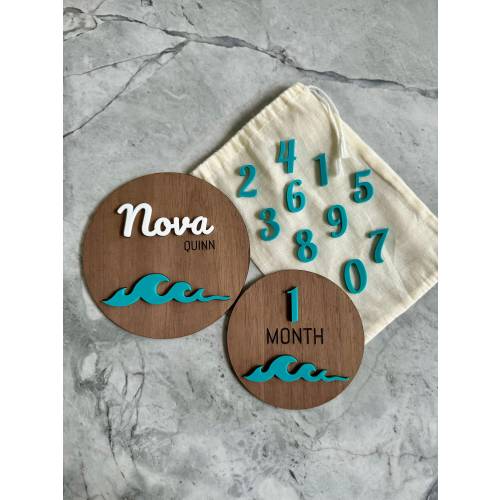 Ocean Waves Birth Announcement and Surfboard Milestone Set / Beach Theme Baby Nursery Decor / Ocean Baby Shower Gift / Surfer Baby Gift