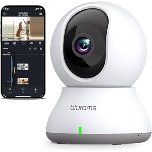 blurams Indoor Camera 2K, Cameras for Home Security, 360° Pet Camera w/Motion Tracking, Phone App, 2-Way Audio, IR Night Vision, Siren, Works with Alexa & Google Assistant