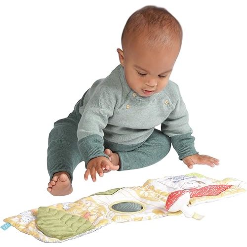 Manhattan Toy Deer One Soft Activity Crinkle Book & Fold Out Pat Mat for Baby, Toddler with Squeaker, Discovery Mirror and Teether