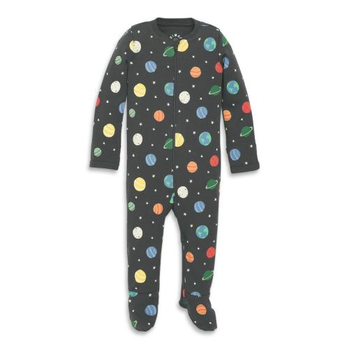 Primary Baby Organic Zip Footie In Rainbow Galaxy in Asphalt Galaxy Size 0-3 Months