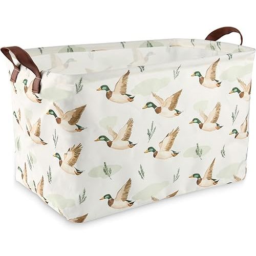 Mallard Duck Storage Basket - Mallard Duck Room Decor, Cute Waterproof Laundry Basket Storage Bin Collapsible Nursery Hamper Toy Box Decorative Hunting Decor for Bathroom Nursery Room Bedroom