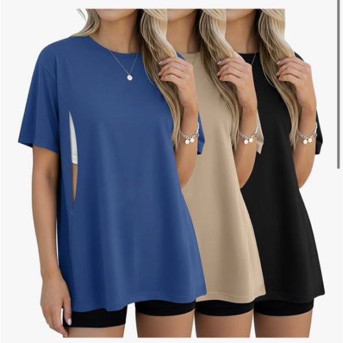 3 Pack Women's Oversize Nursing Breastfeeding Shirts Hidden Zipper Short Sleeve Loose Fit Maternity Tops
