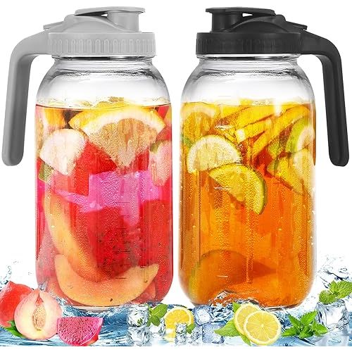 2 Pack Glass Pitchers 64 oz Mason Jar Pitcher Half Gallon