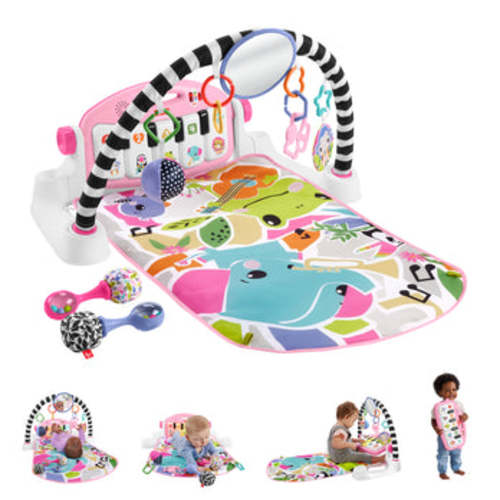 Fisher-Price Glow And Grow Kick & Play Piano Gym Baby Learning Toy With 2 Maracas, Pink