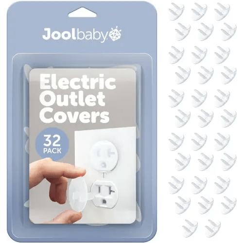 Jool Baby Outlet Covers (32 Pack) for Child Safety - Easy Adult Removal, Plug Protectors for Baby Proofing Electric Sockets - Transparent Design
