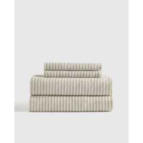 Linen Sheets in Willowleaf/White Stripe