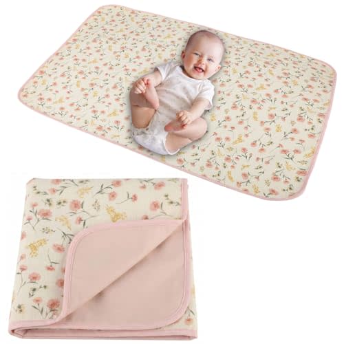 Baby Diaper Changing Pad, 19.7"x25.6" Waterproof Changing Pad Liners with 100% Muslin Cotton Front Top and Leather Back, Soft and Absorbent Portable Changing Mat for Travel, Changing Station