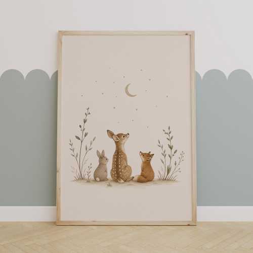 Woodland Nursery Wall Art | Deer Bunny Fox Print | Neutral Baby Room Decor | Forest Animal Nursery Poster