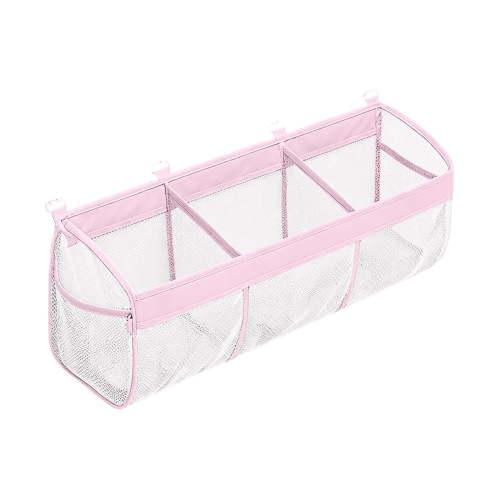 Bath Toy Storage Bag, Pink Mesh Hanging Organizer, 1 Pack Hanging Caddy with 4 Adhesive Hooks for Kids Bathroom Wall Shower Tub Use to Sort and Hold Bathtub Toys Loofahs and Small Bath Accessories