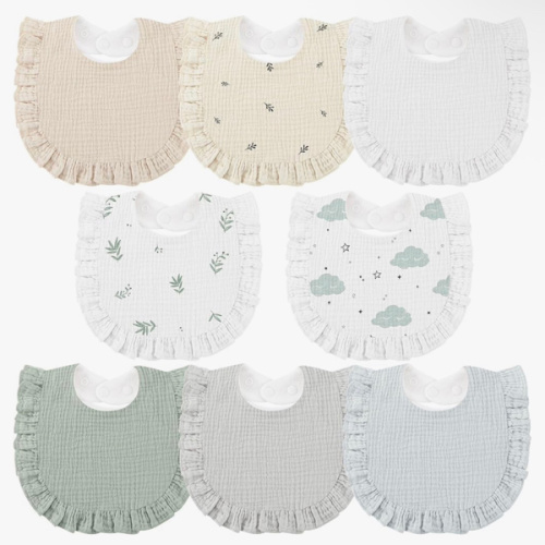 Bearmoss 8 Pack Muslin Baby Bibs for Drooling and Teething, Soft Bibs for Girls, Boys, Newborn