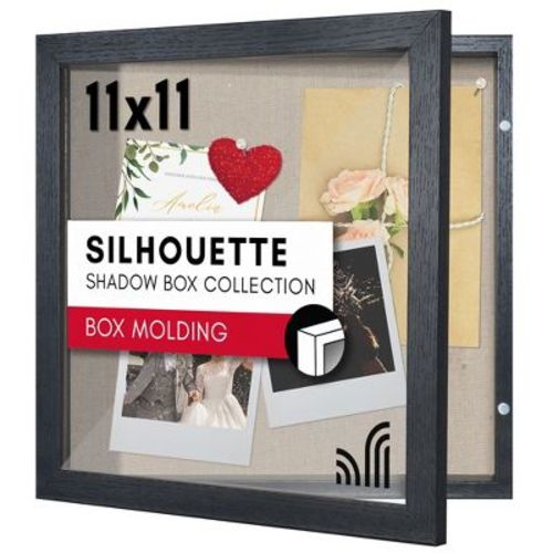 Americanflat Front Opening 11x11 Shadow Box Frame with Shatter-Resistant Glass - Shadow Box Display Case for Tabletop and Wall Display - Black