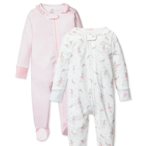 Baby's Holiday Pima Romper Duo in Pink Stripe & Sugar Plum Fairy