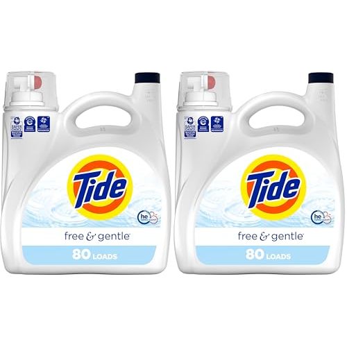 Tide Free & Gentle Liquid Laundry Detergent, 105 fl oz, 80 Loads, HE Compatible (Pack of 2)