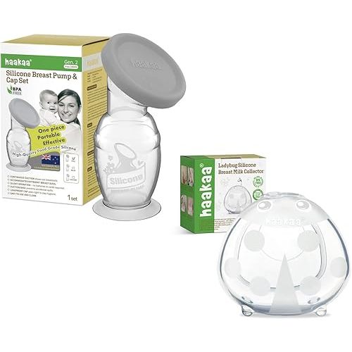 Haakaa G2 Manual Breast Pump 4oz/100ml with Silicone Cap & Ladybug Milk Collector 1.4oz/40ml,1pc Combo