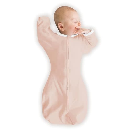 SwaddleDesigns Organic Transitional Swaddle Sack, Arms Up Swaddle with Half-Length Sleeves & Mitten Cuffs, Medium, 3-6 Months, 14-21 lbs, Soft Pink