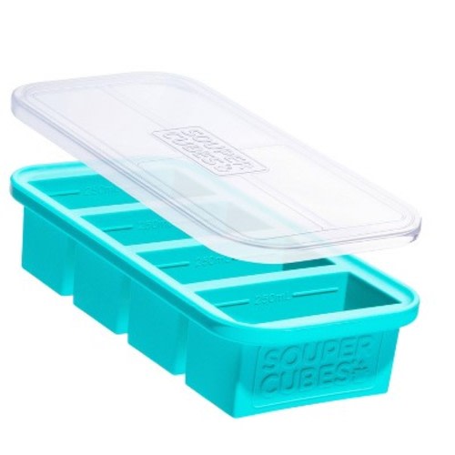 Souper Cubes Food Freezing Tray with Lid Aqua Blue: Silicone Freezer Tray, Stackable, Dishwasher & Oven Safe