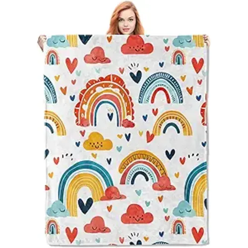 Rainbow and Cloud Fleece Blanket Gifts for Kids, Colorful Cute Cozy Throw Blankets, Soft Warm Plush Rainbow Blanket for Home Decor, 50x60 inches
