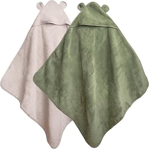 Natemia Hooded Baby Bath Towel - 100% Organic Cotton Baby Towels for Newborns, Toddlers, Boys, Girls - Soft Absorbent 450 GSM - Gentle on Sensitive Skin - Baby Shower Registry Gift (35" x 35")