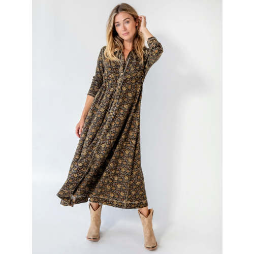 Christa Knit Cotton Maxi Dress - Black Tan Daisies – Natural Life