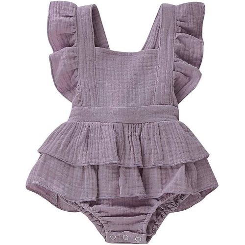 Douhoow Infant Baby Girl Romper Baby Ruffle Bodysuit Jumpsuit One-Piece Cotton Linen Clothes