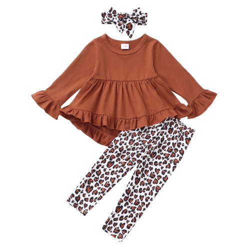 12 Months Baby Girls Clothes 18 Months Girls 3PCS Outfits Set Toddler Girls Long Sleeve Irregular Top Pants Set with Headband Brown