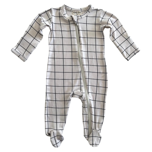 2-Way Zip Footie, Natural/Black Windowpane
