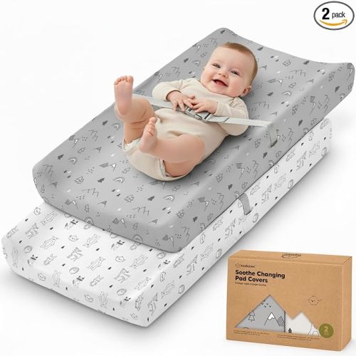2-Pack Organic Changing Pad Covers for Girl, Boy, Neutral - 100% Cotton Changing Table Pad Cover, Soft Baby Nursery Diaper Changing Pad Sheets, Contour Changing Pads Liners,Change Pad Cover (Woodland)
