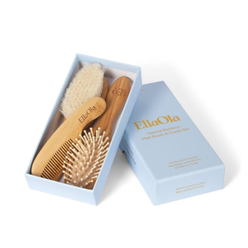 ELLAOLA Natural Bamboo Hair Brush & Comb Set, 3 Piece - Cradle Cap Brush, Massage Hair Brush, Bamboo Comb for Toddlers, Newborns & Infants I Baby Registry Gift