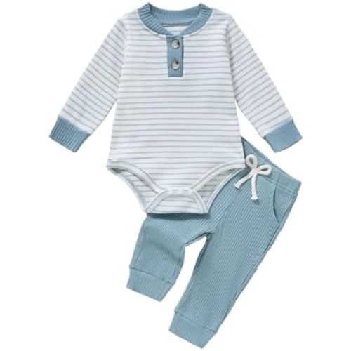 Baby Boy Clothes Ribbed Knitted Long Sleeve Romper Solid Pants Fall Winter Outfit Set