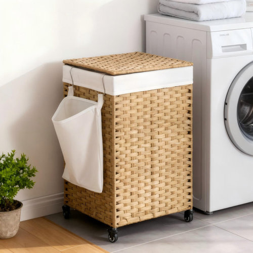 Rebrilliant Laundry Hamper With Lid, 31.7 Gallons (120 L), Rolling Laundry Basket With Wheels, Synthetic Rattan, Removable Liner, Bedroom, 18.1 X 15.7 X 26 Inches | Wayfair