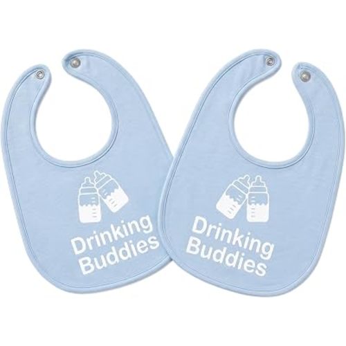 100% Cotton Drinking Buddies Twin Bibs Sets for Babies, Blue