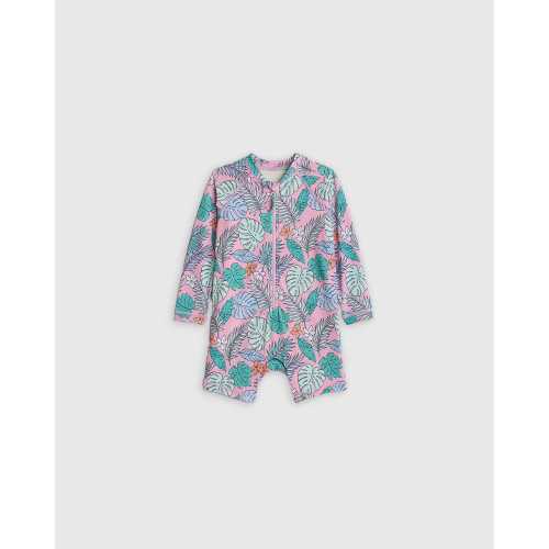 Long Sleeve Zip-Up Rash Guard One-Piece - Toddler in Palms
