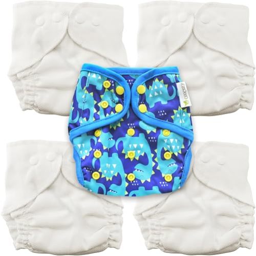 4 Size 2 Cozy Cubs Birdseye Fitted Diapers + OsoCozy One Size Diaper Cover Bundle (Dragons) | 100% Cotton Reusable Cloth Diaper Set | Waterproof PUL Cover with Double Gussets