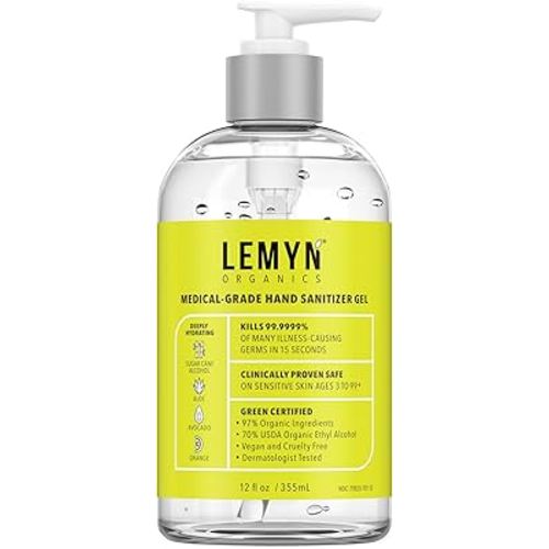 Medical‑Grade Hand Sanitizer Gel – 97 % Organic | 70 % USP Ethyl Alcohol | Moisturizing Aloe + Hyaluronic Acid | Freshly Made in USA | 12oz Bottle with Pump