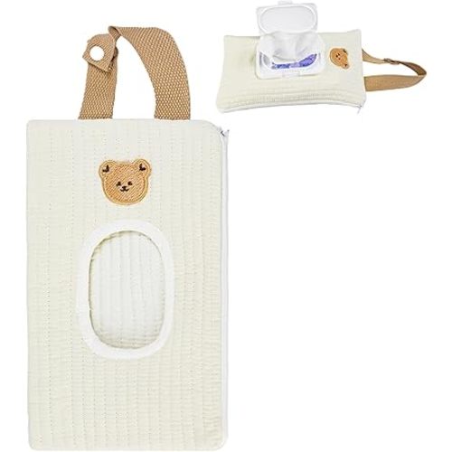 Quilted Baby Wipe Holder Floral Diaper Pouch Portable Quilted Wipes Bag for Car, Stroller