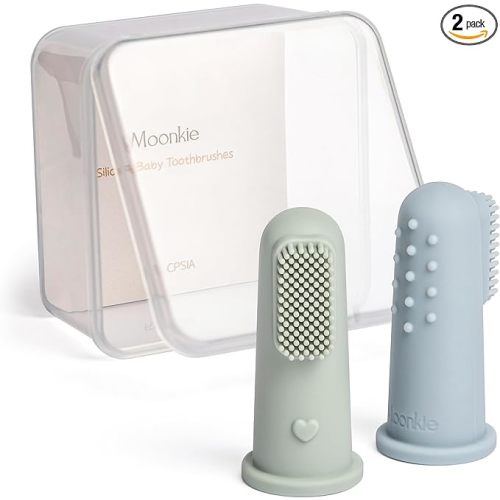 Moonkie Baby Toothbrush Finger Toothbrush Oral Cleaner Kit for 3 Months +, 2 Pcs Small (Cloud/Mint)