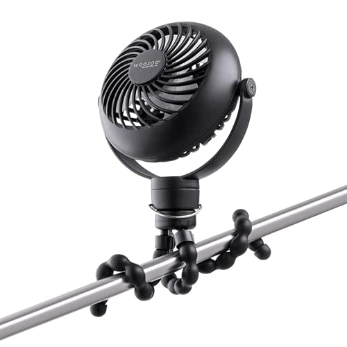 IRIS USA WOOZOO 3.5" Cordless Portable Personal Fan with Flexible Tripod Stand, 10-Hour Runtime, 360° Tilt, 3 Speeds, LED Light, Mosquito Repellent Tray, USB-C Charging, for Indoor/Outdoor Use, Black