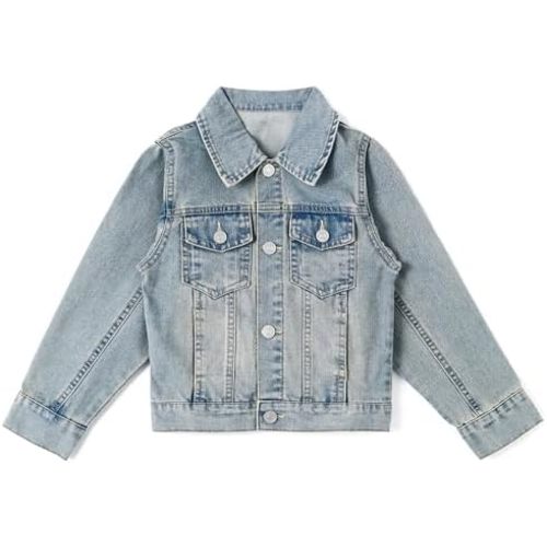 KIDSCOOL SPACE Little Girl/Boy Jean Jacket,Stone Washed Soft Denim Outfits