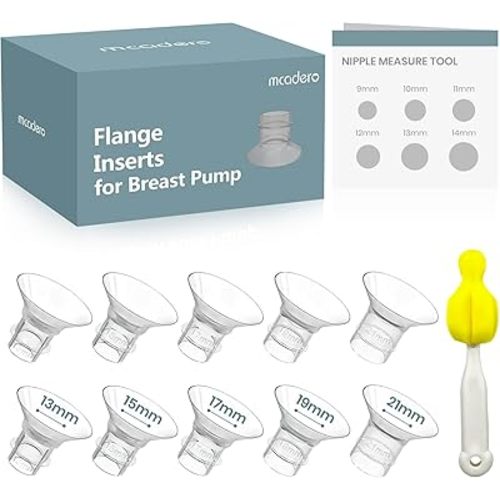 Flange Insert 10PCS 13/15/17/19/21mm for 24mm Flanges/Shields of Most Breast Pumps,Essential Flange Sizing Kit for Breast Pump Replacement Accessories with Nipple Ruler, Cleaning Brush