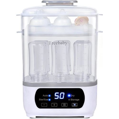 Freebaby Baby Bottle Steamer and Dryer,All-in-One Sterilizer and Dryer for All Baby Bottle,Bottle Sanitizer for Pacifiers&Breast Pump Parts, with LED Screen and Auto-Off
